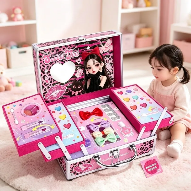 Makeup Set Opened - Layered Trays with Eyeshadow and Lip Gloss
