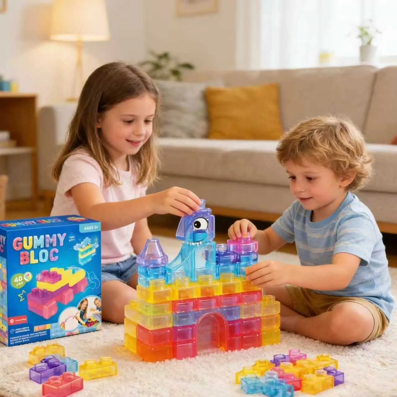 Kids Building with Gummy Bloc Soft Blocks