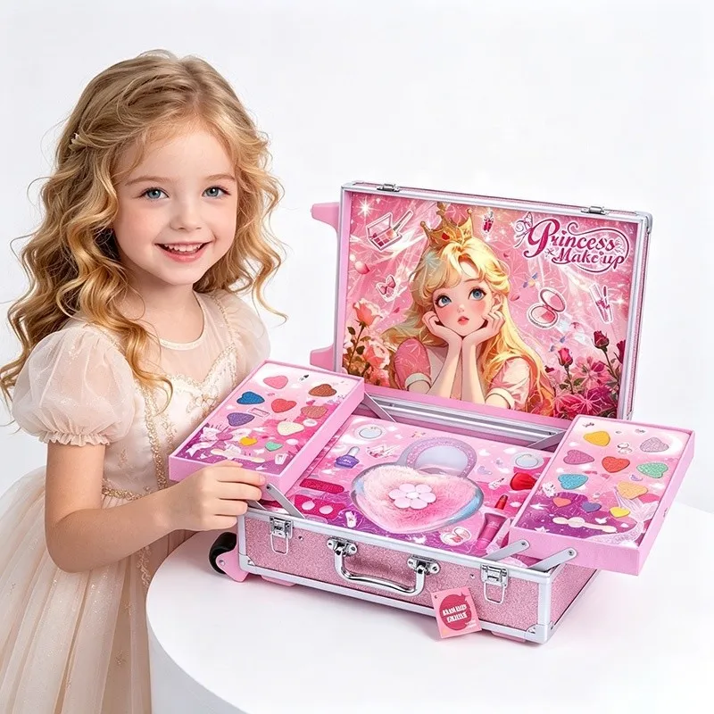 Princess Kids Makeup Set with Pink Glitter Trolley Case - Main View