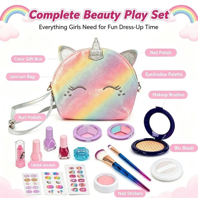 Unicorn Backpack with Makeup Accessories Detail
