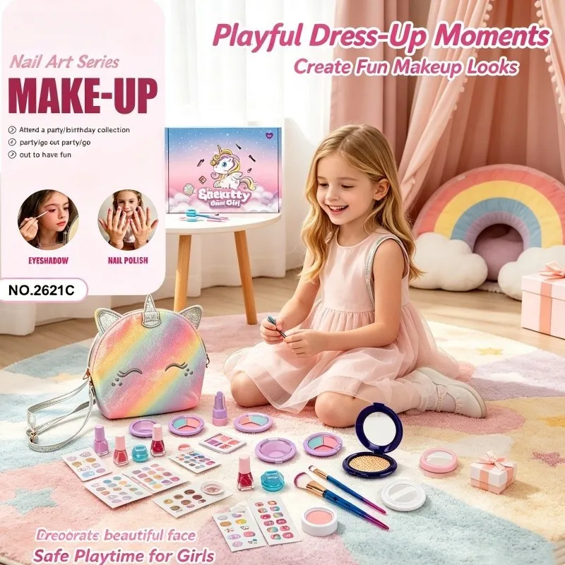 Unicorn Backpack Opened - Layered Makeup Compartments