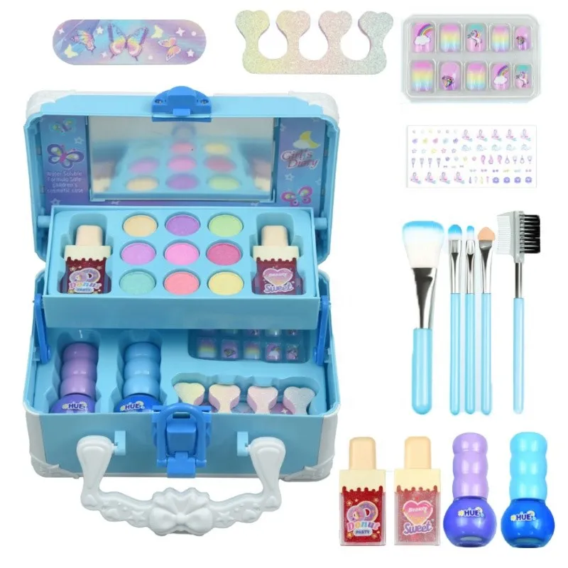 Makeup Blue Suitcase for Kids - Main View with Accessories