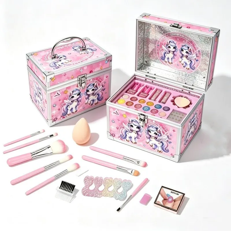GLAM MAKER Unicorn Kids Makeup Set - Main View with All Accessories