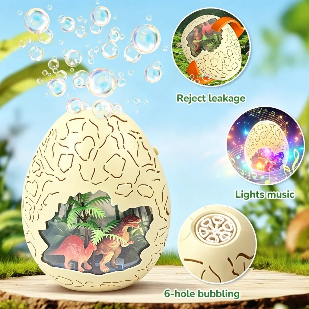 Electric Bubble Blower - Leak Resistant, Lights Music, 6-Hole Bubbling Features