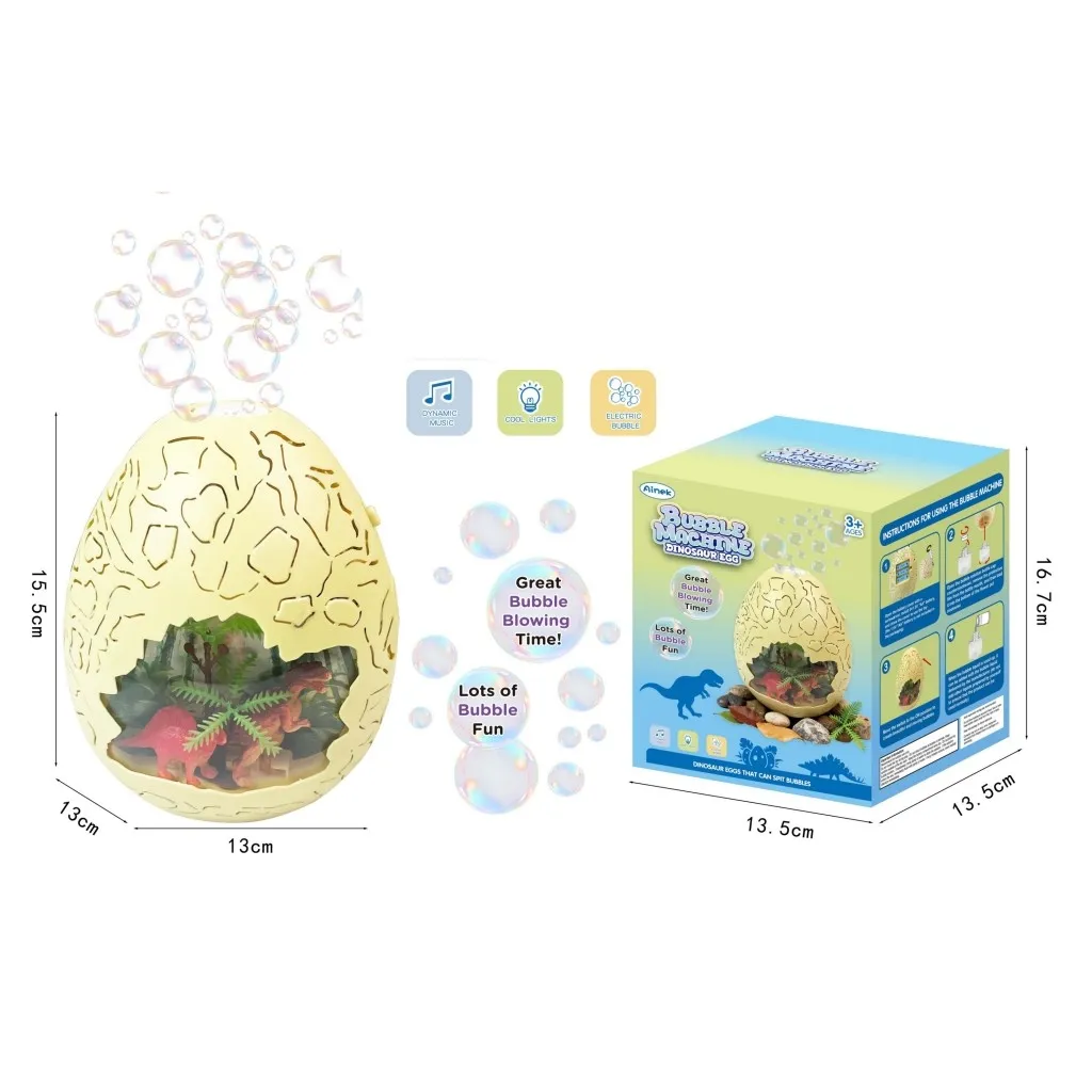 Wholesale Dinosaur Egg Bubble Machine Toy - Yellow Main View with Packaging