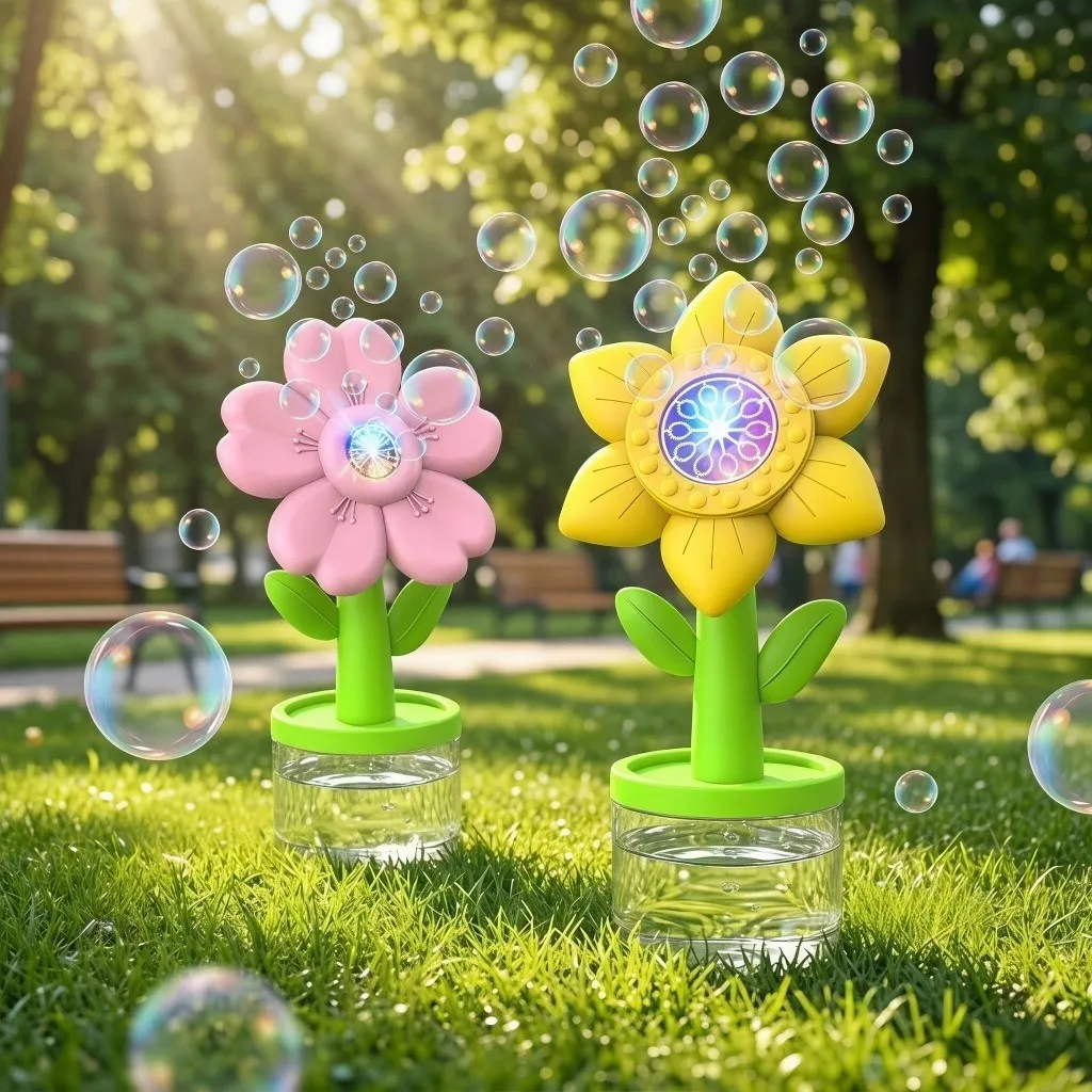 Pink and Yellow Sunflower Bubble Machines in Park